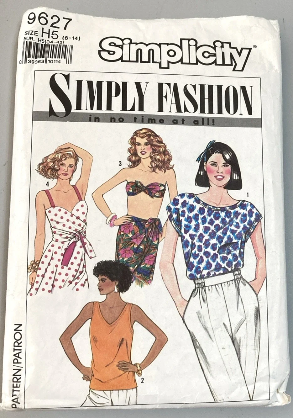90s Simplicity 9627 Pattern 2 Tops~Bandeau~Reversible Wrap Top Misses 6-14 UNCUT